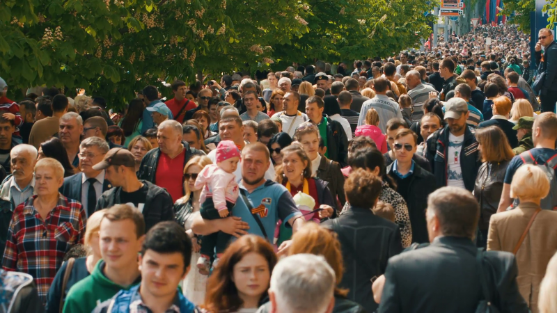 Large group of people walking