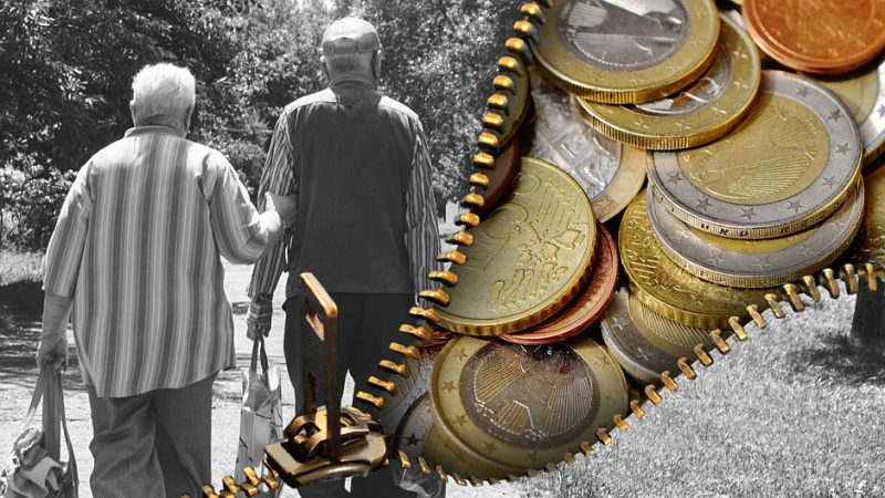Split image of two seniors and coins